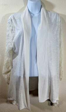 French Laundry White Slub Knit Open Front Cardigan Sweater 14 16 Lightweight